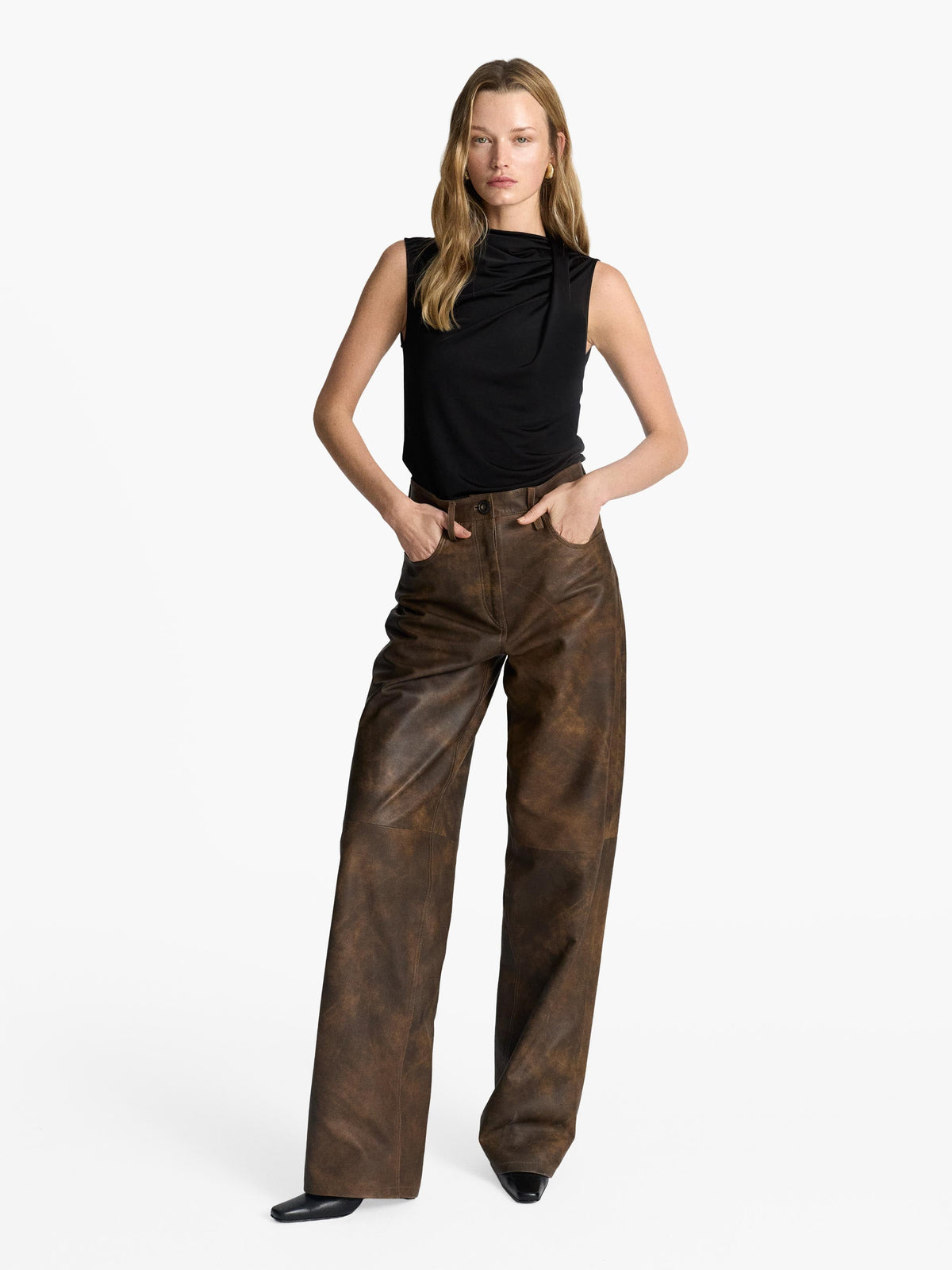Root Washed Leather Pants