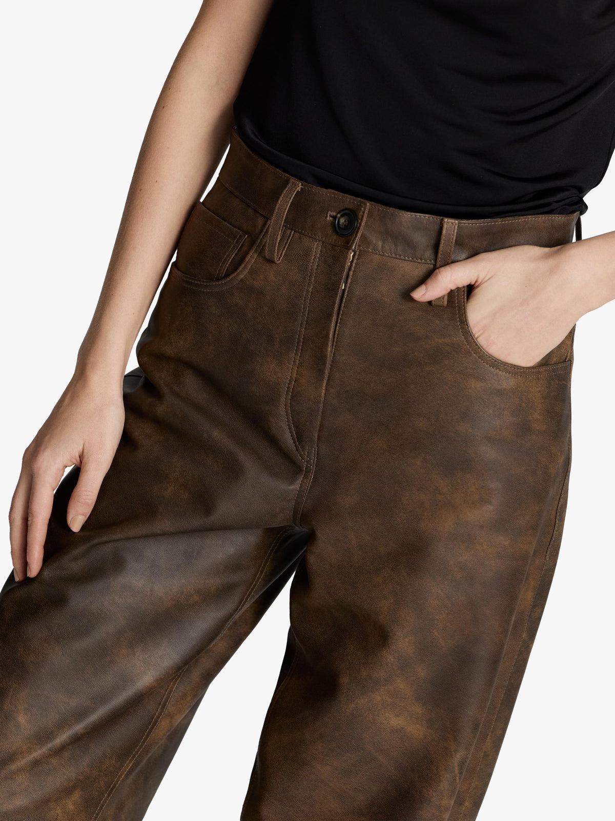 Root Washed Leather Pants